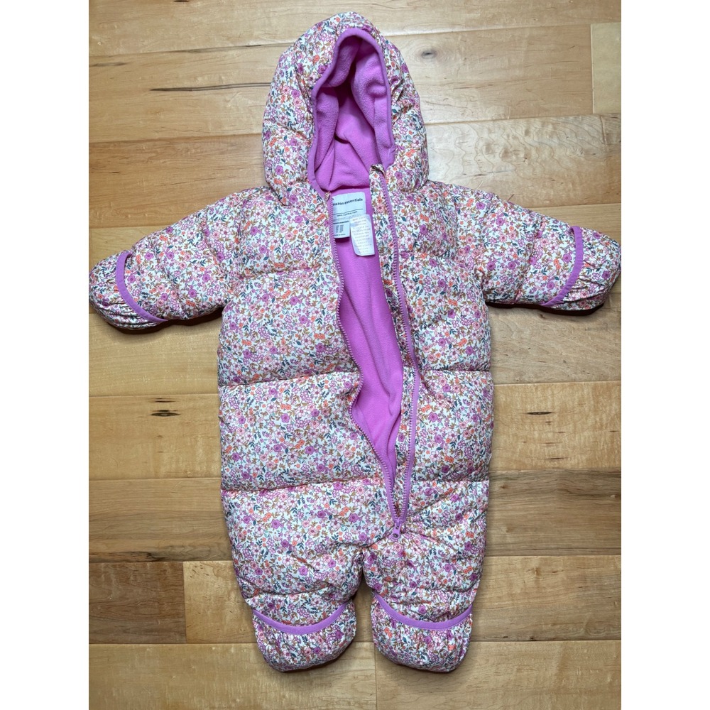 Amazon Essentials Snowsuit Girls 18M Pink Floral Quilted Fleece Lined Bunting